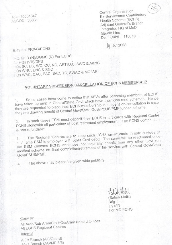 Voluntary Suspension/ Cancellation of ECHS Membership Voluntary Suspension/ Cancellation of ECHS Membership