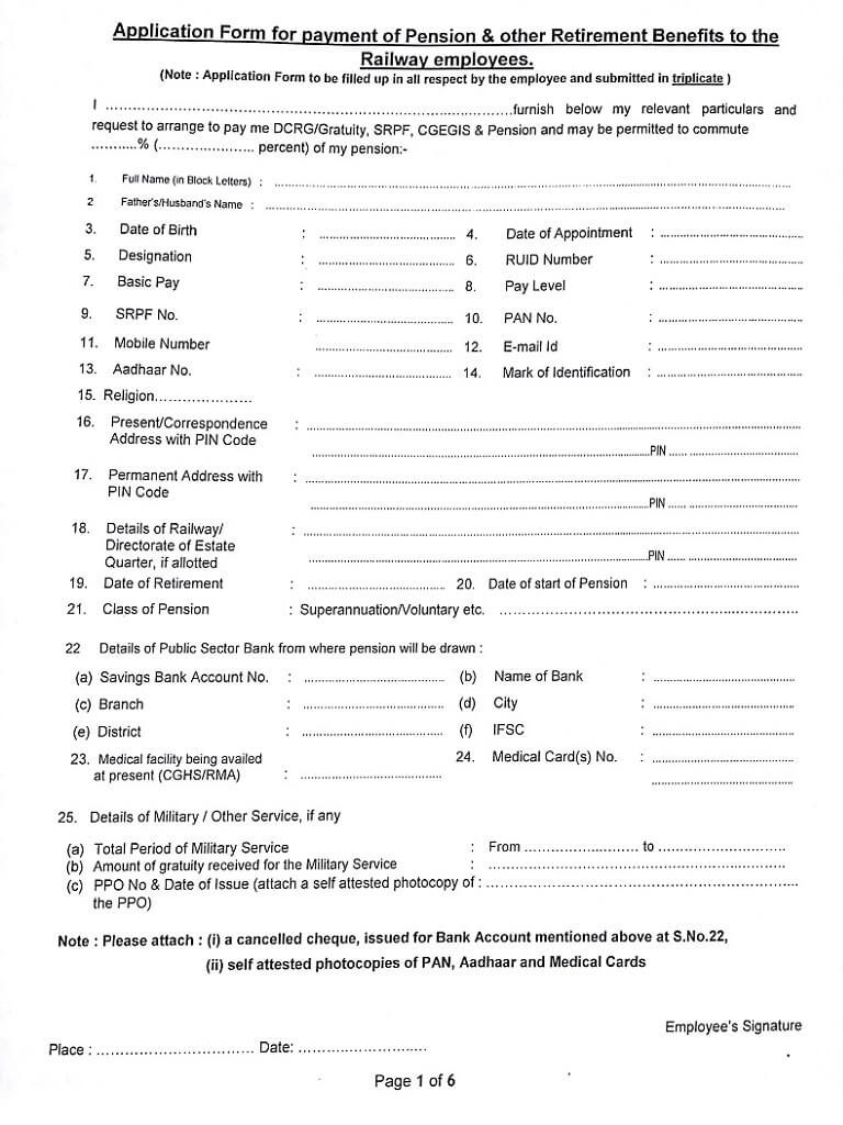 Simplified Settlement Forms to be filled by the retiring Railway Servant: RBE No. 173/2018