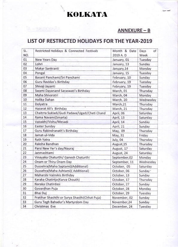 kolkata-list-of-restricted-leave-2019