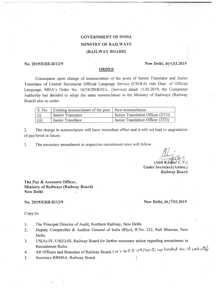 Change of nomenclature of the posts of Senior Translator and Junior Translator of the Ministry of Railways