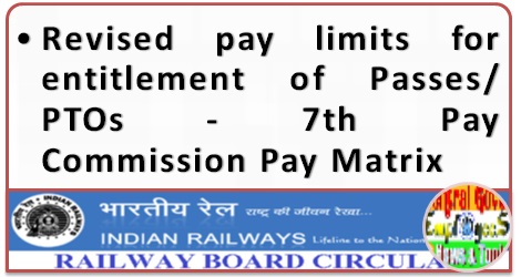 7th Pay Commission – Revised pay limits for entitlement of Passes/PTOs: Railway Board RBE No. 120/2019