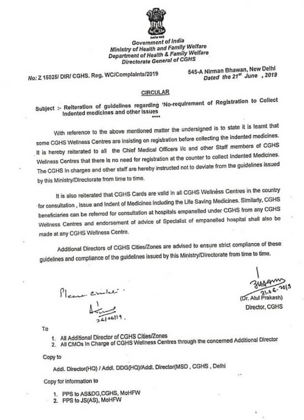 CGHS Guidelines: Cards are valid in all over country, No requirement of registration to collect indented medicines etc. CGHS Guidelines: Cards are valid in all over country, No requirement of registration to collect indented medicines etc.