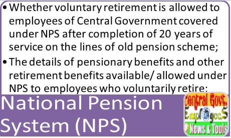 Pensionary benefits under NPS on Voluntary Retirement