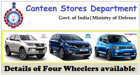 Details of Four Wheelers with Engine Capacity Available in CSD