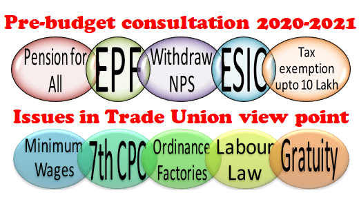 Minimum Wages, 7th CPC, Pension for All, Withdraw NPS, Tax exemption upto 10 Lakh: Issues in Trade Union view point – Pre-budget consultation 2020-2021