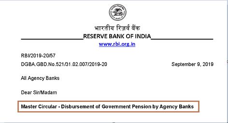 Revised and updated RBI Master Circular on Disbursement of Govt. Pension by Agency Banks
