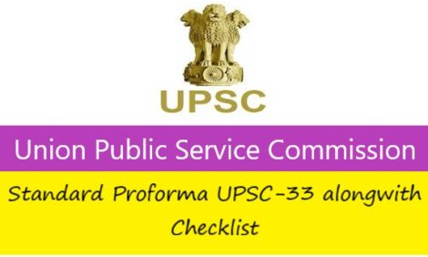 DOPT Order : Standard Proforma UPSC 33 alongwith Checklist for Receiving Requisitions in UPSC