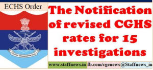 echs order notification of cghs rates for 15 investigations