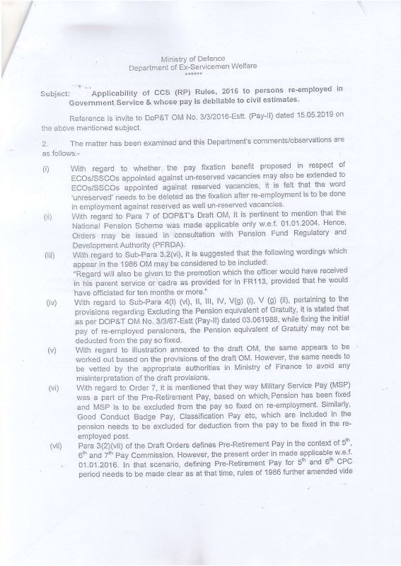 Initial pay fixation of re-employed ex-servicemen-mod-letter-to-dopt-page1