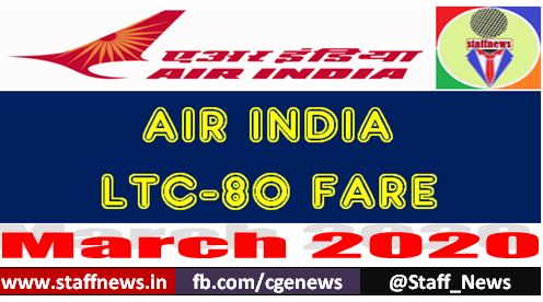 Air India LTC Fares List for March, 2020