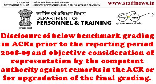 Disclosure of below benchmark grading in ACRs prior to 2008-09 and consideration of representation against remarks in the ACR
