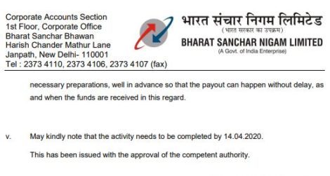 BSNL: Instructions regarding Payment of VRS dues—Validation & Compliance