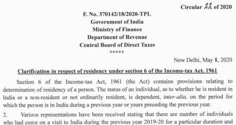 CBDT Clarification in respect of residency under section  6 of the Income-tax Act, 1961 during COVID-19 lockdown