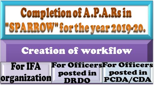 CGDA Order regarding Completion of APAR in SPARROW: Creation of workflow for officers posted in IFA, DRDO, PCDA/CDA