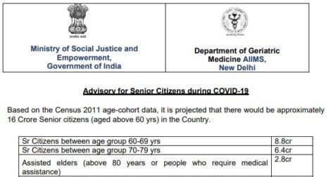 Advisory for protection of Senior Citizens aged above 60 years during COVID-19