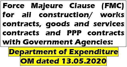 Force Majeure Clause (FMC) for all contracts with Government Agencies: Fin Min OM dated 13.05.2020