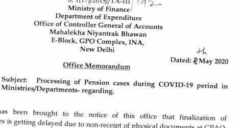 Processing of Pension Cases during COVID-19 period in Ministries/Departments: Important Order Processing of Pension Cases during COVID-19 period in Ministries/Departments: Important Order