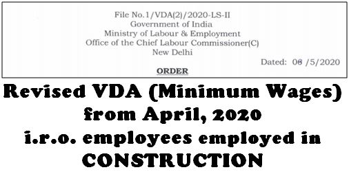 Revised VDA (Minimum Wages) from April 2020 i.r.o. Construction Employees