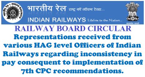Inconsistency in pay consequent to implementation of 7th CPC i.r.o. HAG level Officers of Indian Railways