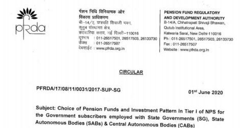 Choice of Pension Funds and Investment Pattern in Tier I of NPS for the Government subscribers (SG, SABs & CABs)