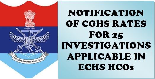 Notification of CGHS Rates for 25 Investigations applicable in ECHS HCOs
