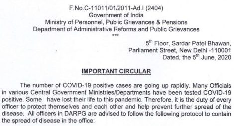 Only asymptomatic staff shall be allowed, Officers/ staff residing in containment zone shall not come to office: COVID 19 Instructions