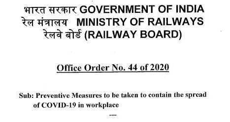 Instructions on social distancing norms and health and hygiene practices to be strictly adhered to by all Officials: Railway Board