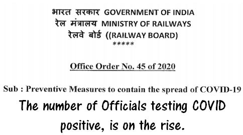 Precautionary Measures to contain the spread of COVID-19 in Railway Board’s Office in view of Officials are testing COVID Positive