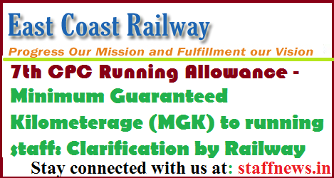 7th CPC Running Allowance – Minimum Guaranteed Kilometerage (MGK) to running staff: Clarification by Railway