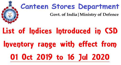 List of Indices Introduced in CSD Inventory range with effect from 01 Oct 2019 to 16 Jul 2020