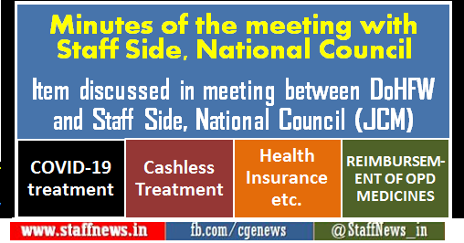COVID-19 treatment, Cashless Treatment, Health Insurance etc discussed in meeting between DoHFW and Staff Side, National Council (JCM)