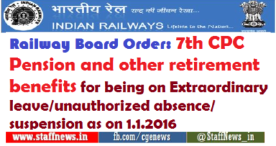 railway-board-order-7th-cpc-pension-and-other-retirement-benefits-for-being-on-extraordinary-leave-unauthorized-absence-suspension-as-on-1-1-2016