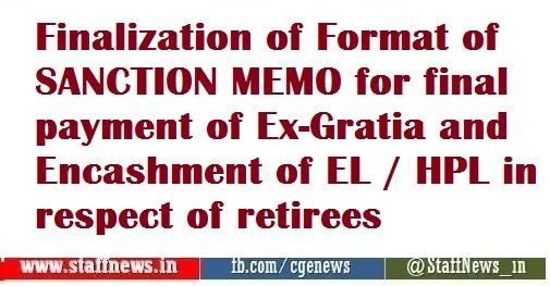 BSNL VRS-2019: Finalization of Format of SANCTION MEMO for final payment of Ex-Gratia and Encashment of EL / HPL in respect of retirees