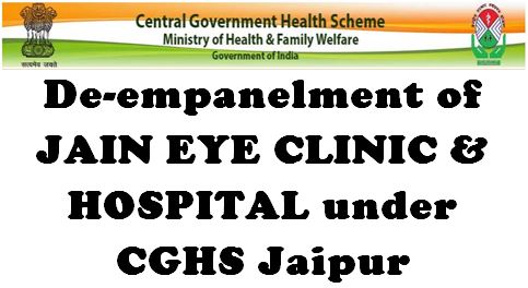 CGHS Jaipur: De-empanelment of Jain Eye Clinic and Hospital