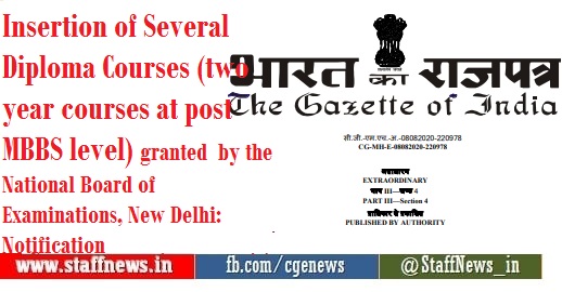 Insertion of Several Diploma Courses (two year courses at post MBBS level) granted by the National Board of Examinations, New Delhi: Notification