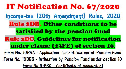 IT Rules 2DB & 2DC – Other conditions to be satisfied by the pension fund, Form 10BBA, Form 10BBB and Form 10BBC – IT Notification 67/2020