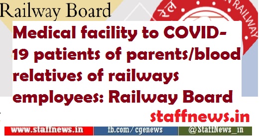 Medical facility to COVID-19 patients of parents/blood relatives of railways employees: Railway Board