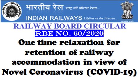 One time relaxation for retention of railway accommodation in view of Novel Coronavirus (COVID-19): RBE No. 60/2020