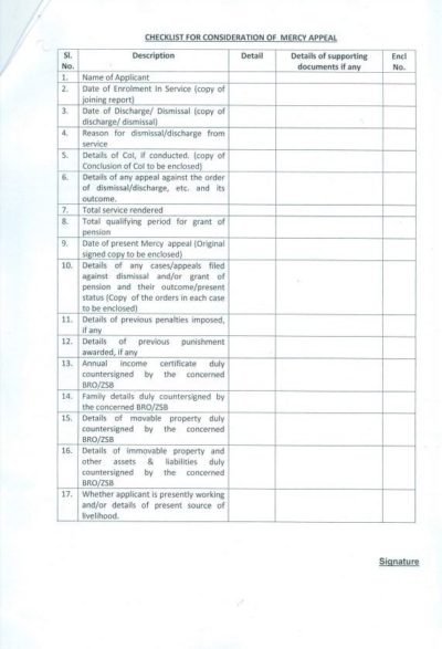 processing-of-mercy-petition-for-grant-of-service-pension-checklist