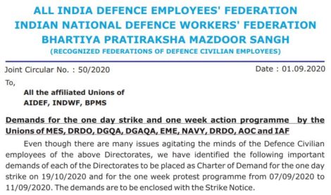Scrap NPS and other Demands for the one day strike by unions of MES, DRDO,DGQA,EME,NAVY,AOC & IAF