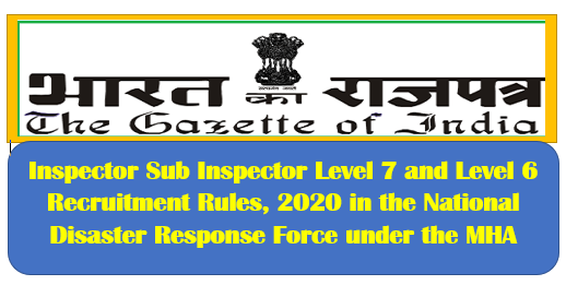 Inspector Sub Inspector Level 7 and Level 6 Recruitment Rules, 2020 in the National Disaster Response Force under the Ministry of Home Affairs