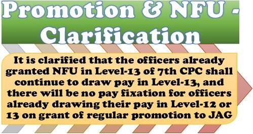 Promotion in JAG in Level 12 of 7th CPC: Clarification by DoT for the officers already granted NFU in Level-13 of 7th CPC