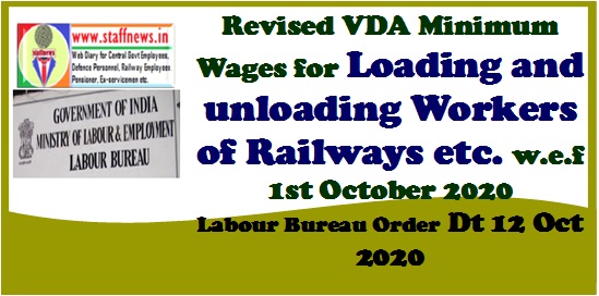 Revised VDA Minimum Wages for Loading and unloading Workers of Railways etc. w.e.f 1st October 2020: Labour Bureau Order Dt 12 Oct 2020