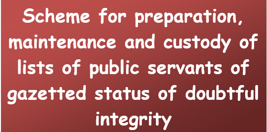 Scheme for preparation, maintenance and custody of lists of public servants of gazetted status of doubtful integrity