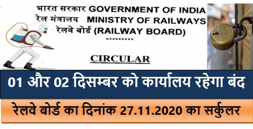 Closure of Office Railway Board Circular – 01 और 02 December 2020 को कार्यालय रहेगा बंद