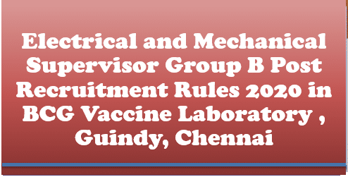 Electrical and Mechanical Supervisor Group B Post Recruitment Rules 2020 in BCG Vaccine Laboratory , Guindy, Chennai