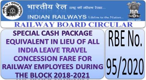 Special Cash Package equivalent in lieu of All India Leave Travel Concession Fare for Railway Employees during the Block 2018-2021: RBE No. 95/2020