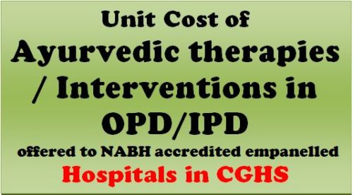 Unit Cost of Ayurvedic therapies / interventions in OPD/IPD offered to NABH accredited empanelled Hospitals in CGHS.