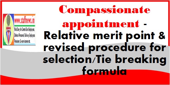 Compassionate appointment – Relative merit point & revised procedure for selection/Tie breaking formula
