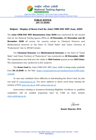 display-of-score-card-for-joint-csir-ugc-net-june-2020-nta-public-notice